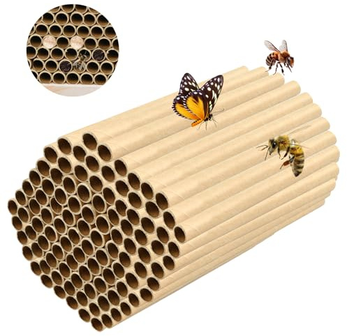 100 Stück Nisthülsen für Wildbienen 15 cm Lang Durchmesser 8 mm, Nisthülsen für Insektenhotel, Nisthilfe Insektenhaus Füllmaterial Insektenhotel, für Bienen, Schmetterlinge und Andere Insekten