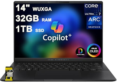 ASUS Vivobook S 14 Leggero Laptop Alimentato AI PC Copilot+Laptop per Creator Designer Business Professional 14 pollici OLED Intel 8-core Ultra 7 258V (>Ultra 9 185H) 32GB RAM 1TB SSD Win11 ICP Hub