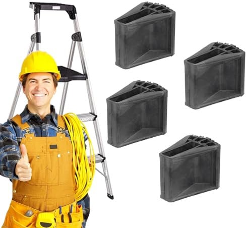 Ladder Feet, 4x Non-Slip Rubber Pads, Quick-Install Replacement Parts, 9x7x4cm, Shock-Absorbing Grip, Heavy-Duty Safety Shoes, Ideal for Electrical Work, Window Cleaning
