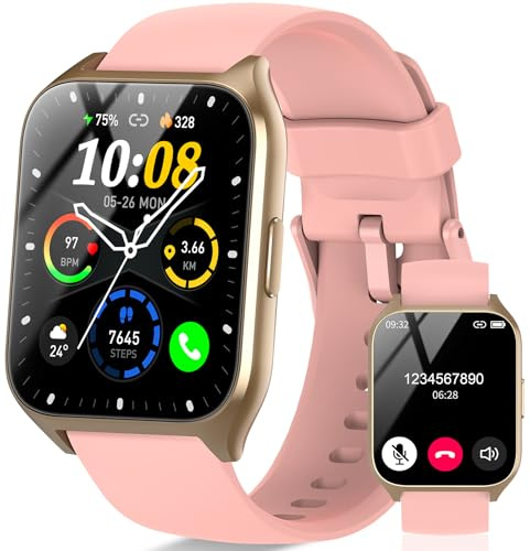 VKROBAG Smartwatch Herren Damen, 1,85 HD Touchscreen Smart Watch mit Telefonfunktion, 100+ Sportmodi Sportuhr mit Schrittzähler/Herzfrequenzmonitor/Schlafmonitor, IP68 Wasserdicht Fitnessuhr, Rosa