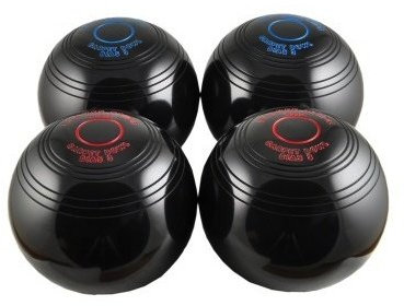 Drakes Pride Black Biassed Indoor Carpet Bowls 2 Pairs Coloured Rings (Blue rings Red rings)