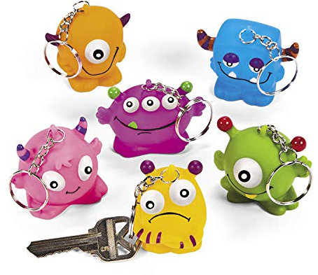 Schlüsselanhänger lustige Monster 6 Motive für Kindergeburtstag Mottoparty & Halloween als Mitgebsel oder Give-Away ca. 3 cm groß 6 Stück mit Palandi® Sticker