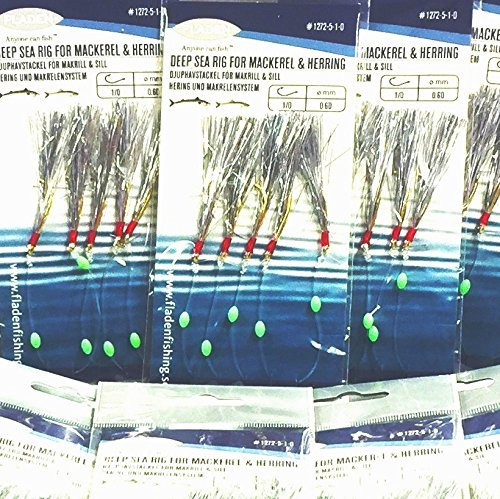 FLADEN (Min of 23 Packs of SILVER FLASH - 5 Hooks - Silver Fishing Lure on Gold Hook (Size 1/0) - Excellent Deep Sea Rig for Mackerel and Herring [17-1272-5-1/0-25]