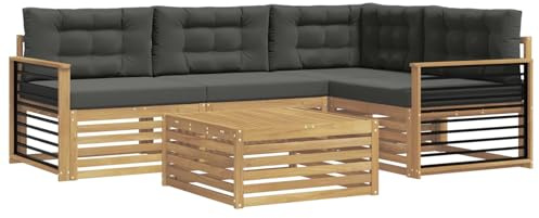 vidaXL Outdoor-Sofagarnitur 6 pcs Weiß und Anthrazit Polyester, Patio Loungeset, modernes Sofa für draußen, wetterbeständiger Gartenspaß, Bequeme Terrassenmöbel