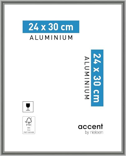 accent by nielsen Bilderrahmen, 24 x 30 cm, Aluminium, Grau glanz, Rahmen zum Aufhängen im Hoch- & Querformat, Echtglas, Accent