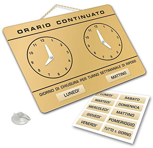 Cartel con relojes para señalar el horario de apertura y cierre, ideal para tiendas, estudios, laboratorios, bares, dorado