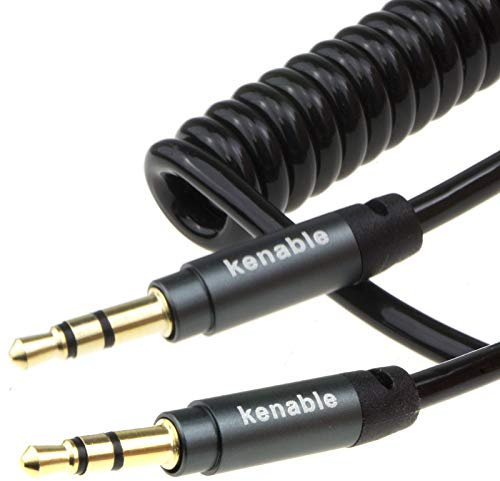 kenable PRO 22AWG COILED 3.5mm Stereo Jack Cable AUX Headphone Lead 2m Gold