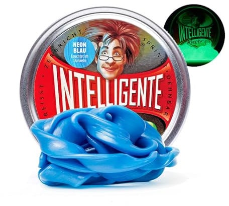 Intelligente Knete - Das Original! Neon-Blau - Leuchtet im Dunkeln - Kinderknete und Therapieknete in einem - Besser als jeder Stressball! Für Kinder und Erwachsene (Standard-Dose, 80g)