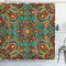ABAKUHAUS Mandala Duschvorhang, orientalisch, Stoffliches Gewebe Badezimmerdekorationsset mit Haken, 175 x 180 cm, Teal Indigo Rubin