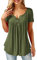 AMORETU T-Shirt Damen V-Ausschnitt Knopfleiste Bluse Solide Tunika Sommer Tops , Kurzarm-armeegrün, 2XL/DE 54-56
