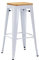 Duhome Barhocker Eisen Barstuhl, Sitzhöhe 76cm Tresenhocker, Stapelbar Metall Bistrohocker mit Fußstütze, Stizfläche aus Holz, Weiß+Naturholz