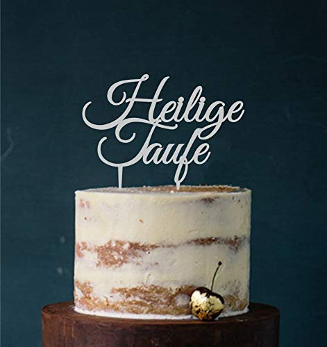 Manschin-Laserdesign Cake Topper Acryl/Holz heilige Taufe, Topper, Caketopper, Einstecker, Stecker, Torte, Kuchen, Tortenstecker (Grau) Art.Nr. 5235