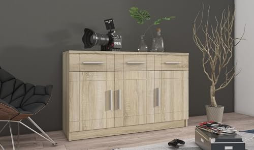 Kommode Sideboard PARIS 3F-3S Wohnwand Wohnzimmer Anbauwand Sonoma Eiche