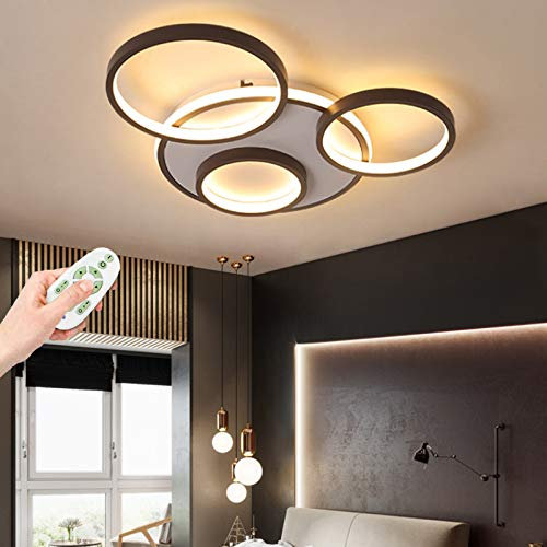 Modern LED Deckenleuchte 4 Kreis Design Wohnzimmerlampe Dimmbar Deckenlampe 3000K-6500K Fernbedienung Deckenbeleuchtung Metall Acryl Schlafzimmer Esszimmer Flur Küche Decke Deko Kronleuchter Wandlampe