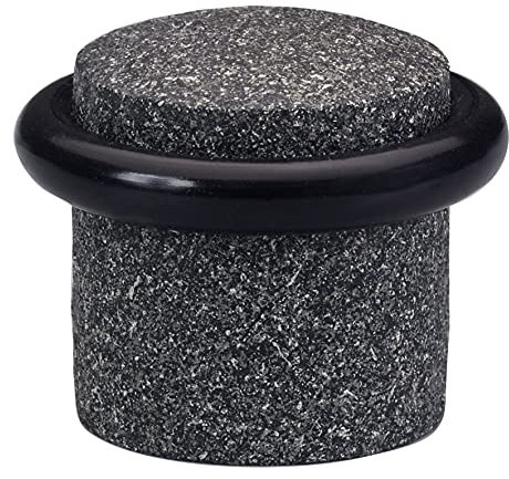 WAGNER Bodentürstopper TOWER - Durchmesser Ø 39 x 36 mm, Holz in Granit-Optik, Softanschlag aus thermoplastischem Kautschuk, schwarz, zum Schrauben inklusive Montagematerial - 15508411