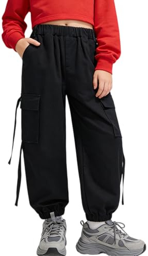 Rolanko Pantaloni Cargo per Bambini,Pantaloni da Jogging per Ragazzo e Ragazza Street Hip Hop Dance(Nero,10-11 anni/150)