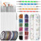 Kit de Nail Art Pinceau, FANDAMEI 15 Pcs Pinceaux Ongles Nail Art Brosses Blanc, 5 Pcs Dotting Pens Tool Nail Art, 10 Pcs Striping Tape Autocollant, 1 Boîte de Strass Colorés, 1 Boîte de Paillettes