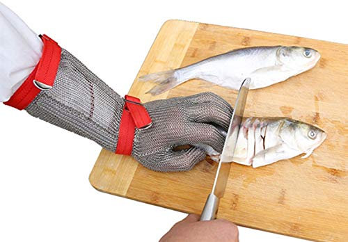 WXYZ Gant Anti Coupure Gants résistants à la Coupe en Acier Inoxydable avec protège-Bras prolongé, Cuisine et Jardin Gants de Travail d'abattoir, pour Les Mains Gauche et Droite, s m l