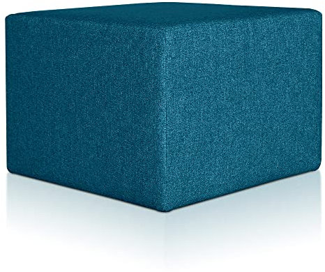 Deshome Pouf hocker Fußstütze 63x63x44 cm Wasserabweisender Stoff: Modernes Design Pouf für Sofa Wohnzimmer Schlafzimmer, Puff hocker, Pouffe Minerva Denim Blue