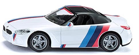 siku 2347, BMW Z4 M40i, 1:50, Metall/Kunststoff, Weiß, Spielzeugauto für Kinder, Abnehmbare Räder, Inkl. Stickerbogen mit Stickern im M-Design