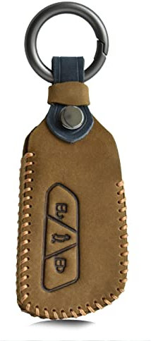 HIBEYO Smart Autoschlüssel Hülle passt für VW Golf 8 Schutzhülle Fernbedienung Schlüsselhülle Cover für Skoda Octavia Seat Leon mk4 3-Tasten Schlüssel Gehäuse mit Leder Schlüsselanhänger-B Braun