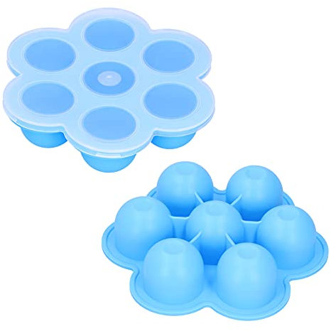 7‑Grid Egg Bites Silicone Mold, Silicone Egg Bites Molds with Lid for Instant Pots Egg Bite Molds Silicone Egg Molds, Sky Blue