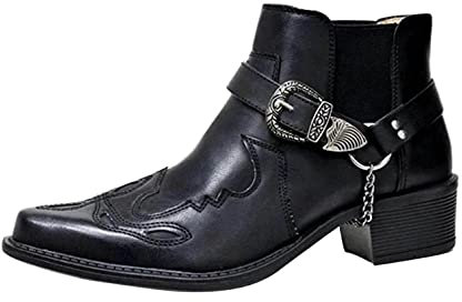 JDGY Herren Stiefeletten Leder Knöchel Schuhe mit Blockabsatz Kurze Stiefel Lederschuhe Retro Cowboystiefel Westernstiefel Ankle Boots Motorrad Stiefeletten Rutschfest Biker Boots