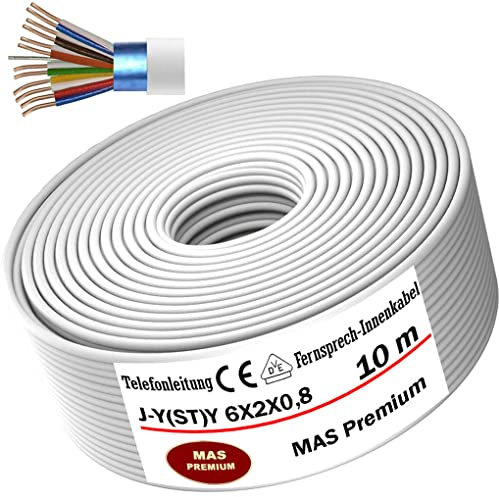 MAS Premium Von 5 bis 100m Telekommunikationskabel J-Y(ST) Y 2_4_6X2X0,8 Telefonleitung Klingelleitung Fernmeldeleitung (J-Y(ST) Y 6X2X0,8, 10m)