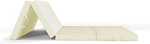 ALOHA Klappmatratze, Gästematratze, 4-teilige Faltmatratze zusammenklappbar Matratze mit Transporttasche Farbe und Größe wählbar (Wasserdicht Ecru / 70cm x 195cm x 8cm)