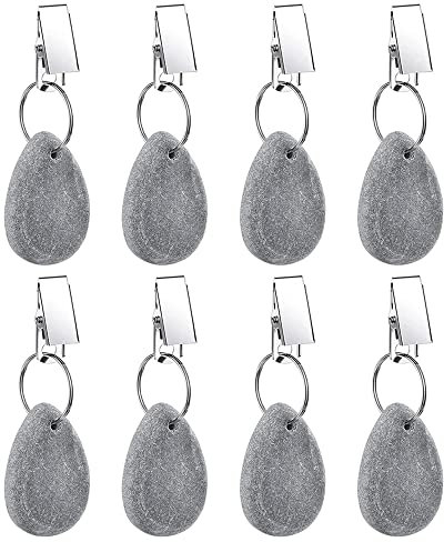 Tischdeckengewichte Kleiderbügel, Tischdeckenanhänger, Stein-Tischdecken-Gewichte mit Metall-Clips für Outdoor-Party, Picknick, Tischdekoration (grau, 8 Stück)