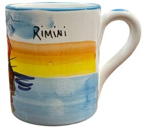 Tazza con manico in ceramica fatta e dipinta a mano con disegno Trabaccolo Rimini