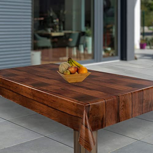 laro Wachstuch-Tischdecke Abwaschbar Garten-Tischdecke Wachstischdecke PVC Plastik-Tischdecken Eckig Meterware Wasserabweisend Abwischbar AS, Muster:Holzoptik Braun Dunkel, Größe:140x300