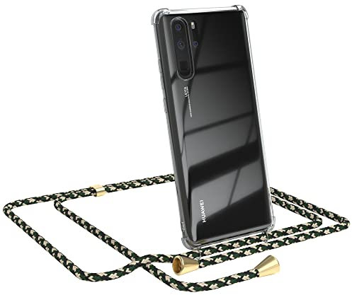 EAZY CASE Handykette kompatibel mit Huawei P30 Pro Handyhülle mit Umhängeband, Handykordel mit Schutzhülle, Silikonhülle, Hülle, Stylische Kette für Smartphone, Grün Camouflage