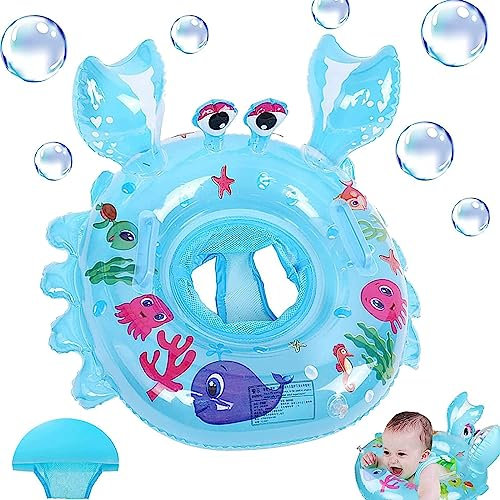 CYCFMYYLY Baby Swimming Float, Pool Inflatable Ring Bath Float with Safety Seat and Handle Helps Age of 3-36 Months Learn to Kick & Swim Float(Crab Blue)