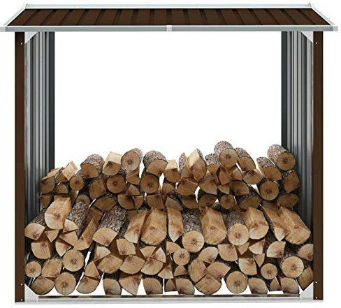 Keketa Abri à bois de chauffage - En acier galvanisé - 172 x 91 x 154 cm - Marron