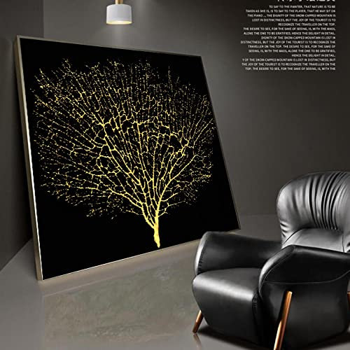 KEBIA Abstrait Doré Arbre de Vie Toile Peinture Moderne Minimaliste 3D Texture Mur Art Affiche Imprimer Arbre Photo Bureau Décor 30x30cm Sans Cadre