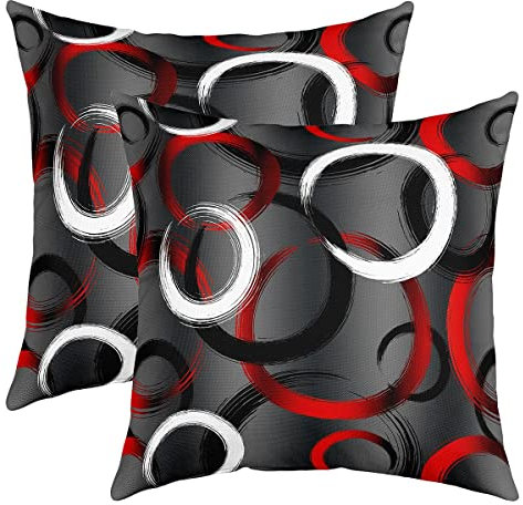 Geometrie Kissenbezüge 40x40cm Schlafsofa 2er Set Kissenbezüge Geometrischer Kreis Druck Sofakissen Couchkissen Kissenhülle Moderne abstrakte Kunst Weiß Rot Schwarz Kissenbezug