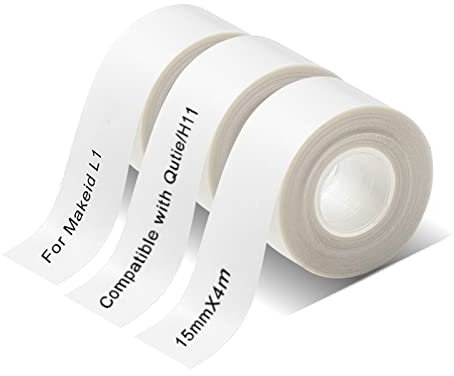 Qutie Etichette Adesive Termiche - Produzione Originale, 15mm Compatibile con PRT Qutie & MakeID L1 Etichettatrice, Impermeabile Per la Casa, i Vasi da Cucina (Trasparente, 3 Roll)