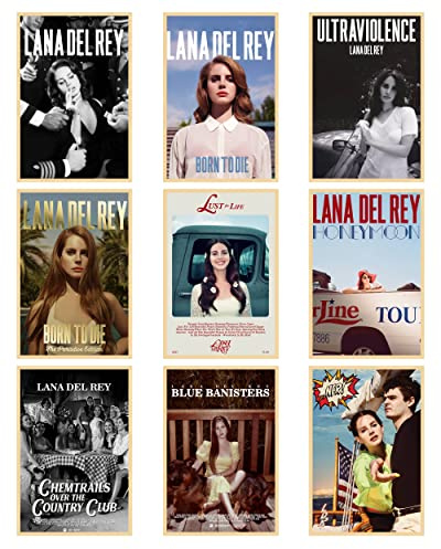 Uozylo Ein Set von 9 Lana Del Rey Postern, Albumcover-Poster für Zimmer, ästhetische Wandkunst, Jugendzimmer-Dekoration, 20,3 x 30,5 cm, ungerahmt