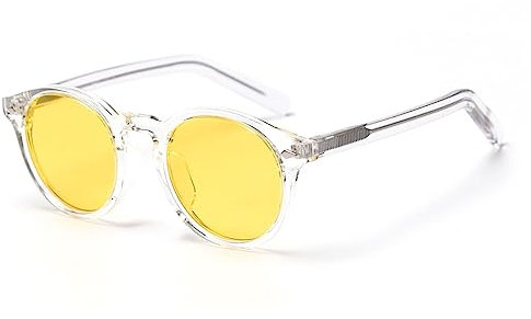 kachawoo Lunettes de soleil rondes polarisées UV400 lunettes de soleil pour hommes femmes monture TR90 lunettes de soleil, Transparent avec jaune, L