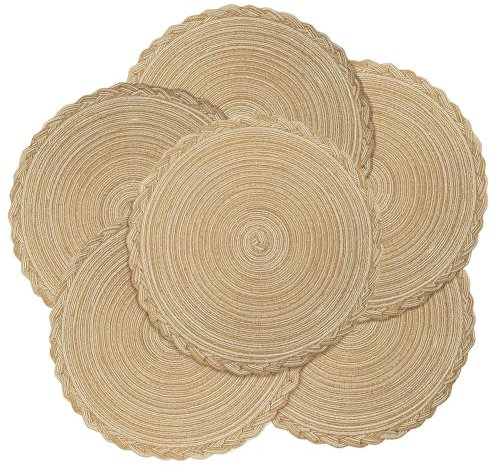 fanquare Runde Platzsets 6er Set Hitzebeständige Geflochtene Platzsets für Küchentisch 38cm Khaki Runde Waschbare Tischsets