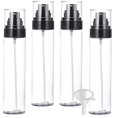 LusDoly 4 pièces 120ml Transparent flacons vaporisateurs vides en plastique, l'eau l'alcool Cosmétique Voyage Parfum Rechargeable Petits Bouteille de Spray Essentielles