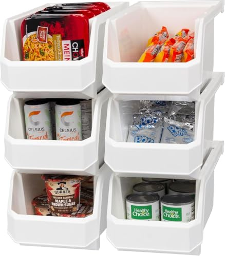 ReadySpace Plastic Containers for Organizing and Storage Bins for Closet, Kitchen, Office, Toys, or Pantry Organization, Large, 6-Pack, White