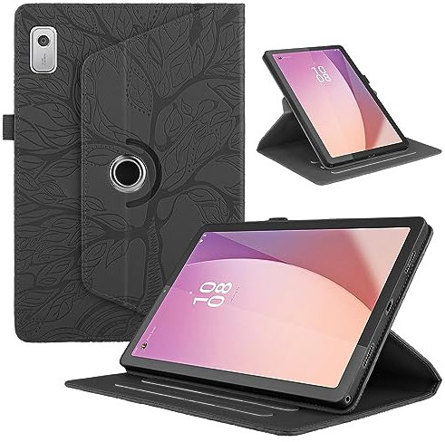 TEDTIKJT Funda para Lenovo Tab M9 9 2023 PU Cuero Folio Tablet Protectora Case 360°Carcasa Giratoria de ángulo Múltiple con Soporte Función Cover Lenovo Tab M9 9,Negro Árboles