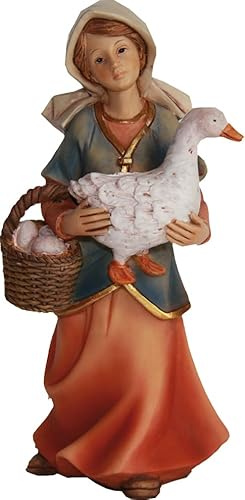 FADEDA Magd mit Gans und Korb/Höhe:11 cm/handbemalt/detailgetreue Krippen Figuren - Weihnachten Tisch Dekoration Krippe Zubehör