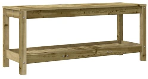 vidaXL Gartenbank, Sitzbank mit Latten-Design, Parkbank Bank mit 1 Ablage, Holzbank Außenbank Gartenmöbel, 108x35x45 cm Imprägniertes Kiefernholz