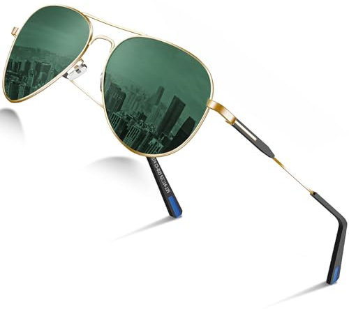 DADA-PRO Sonnenbrille Herren Polarisiert Pilotenbrille Damen Metallrahmen Retro Fliegerbrille UV400 Schutz Polarized Sunglasses Men Women (Grün)