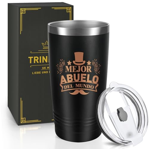 Miofula Taza de café de Viaje, Regalo para Abuelo Cumpleaños-Mejor Abuelo del Mundo, 600ml Acero Inoxidable Termo Café Hermético para Café Frío y Caliente, Leche y Té, Regalos para Abuelo