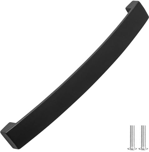 Satin Nickel Brushed Polished Chrome or Matt Black Flat Width Curved Bow Kitchen Cabinet Door Handle (224mm Hole Center, Matt Black)