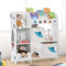 DREAMADE Kinderzimmerregal aus Holz, Spielzeug-Organizer mit 5 Ablagefächern und 2 abnehmbaren Stoffboxen, Bücherregal für Kinder (UFO-Muster)
